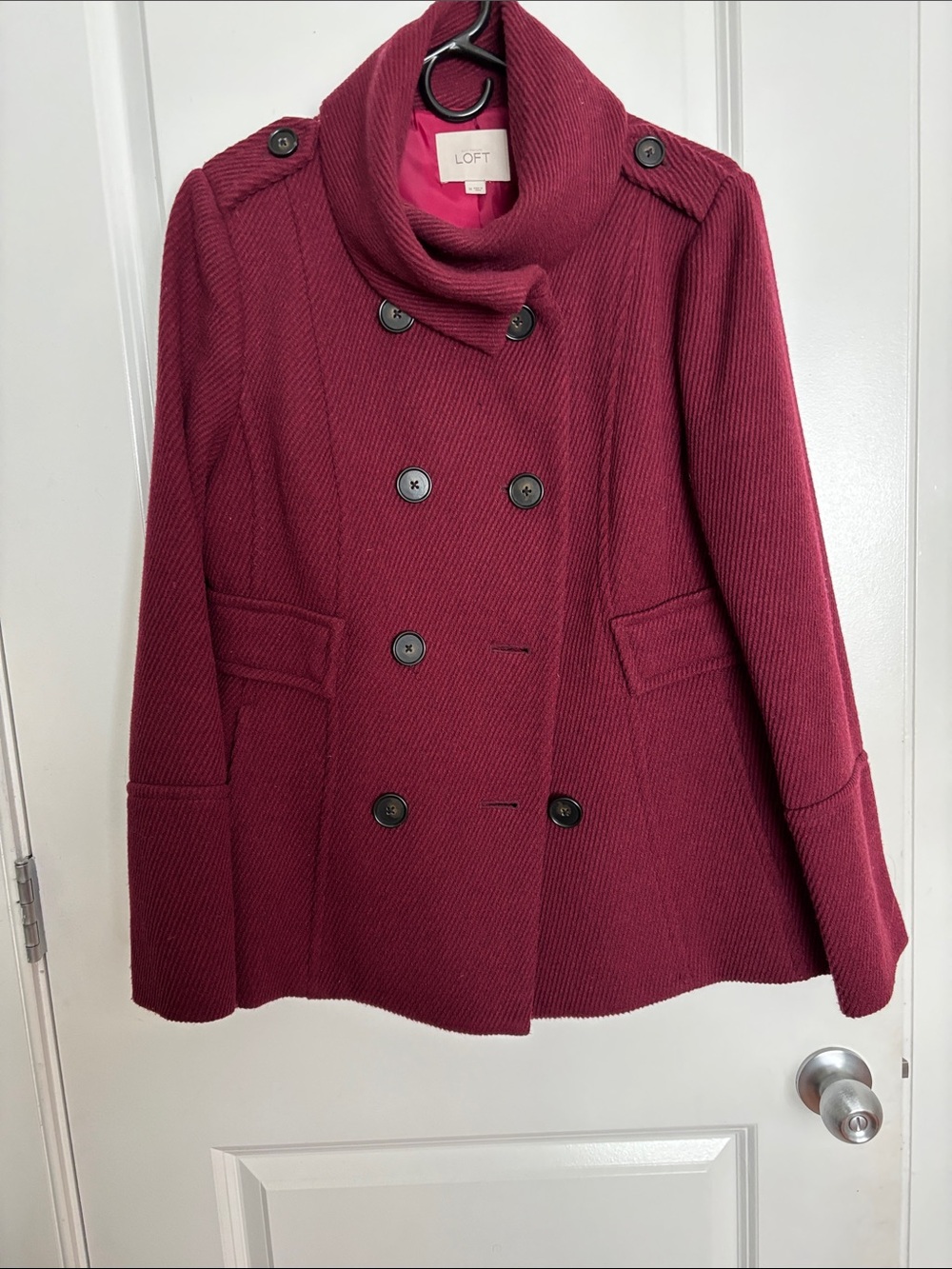 LOFT Double-Breasted Peacoat in Raspberry - Picture 4 of 9